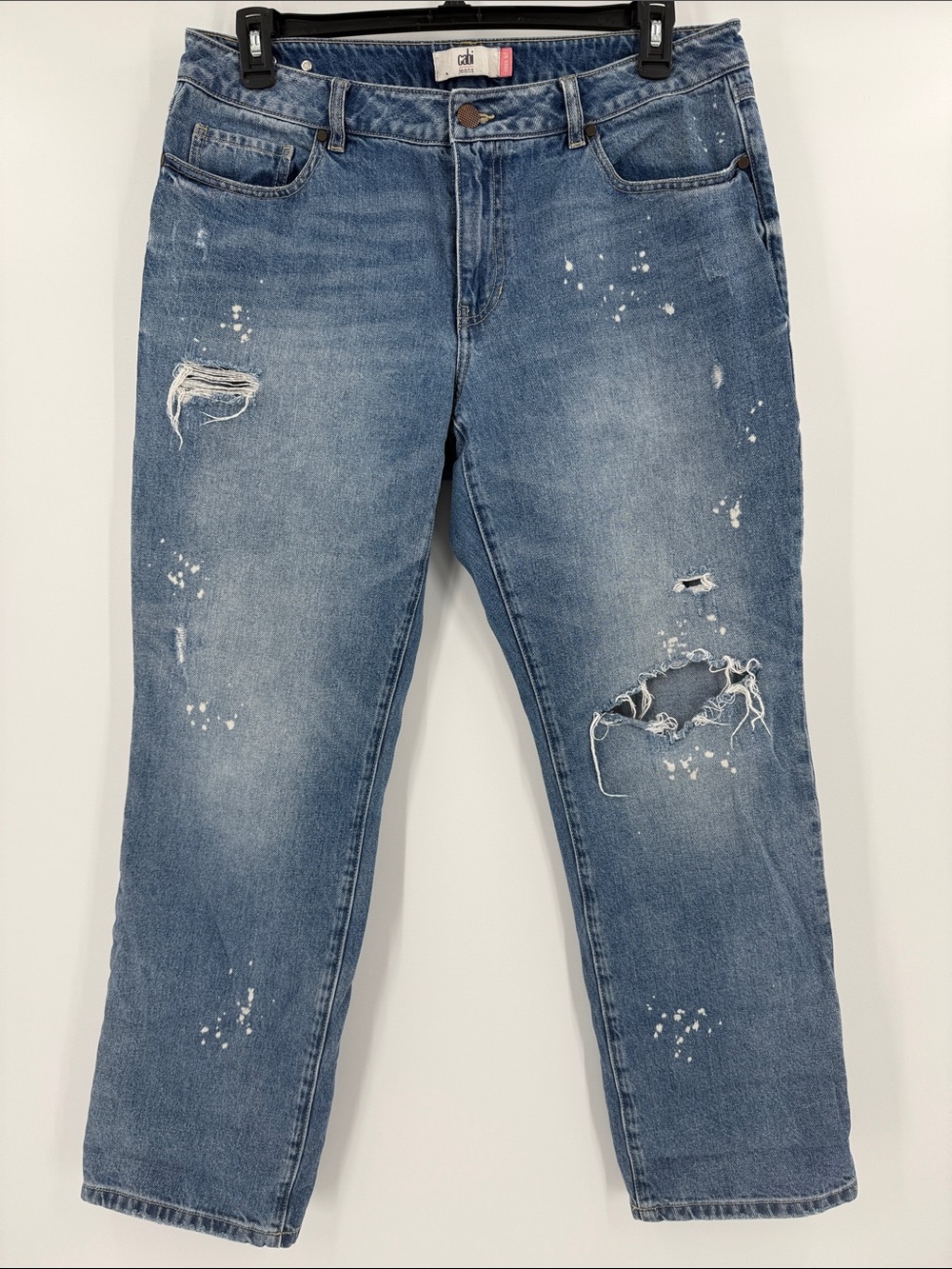 CAbi Light Blue Distressed Paint-Splatter Jeans
